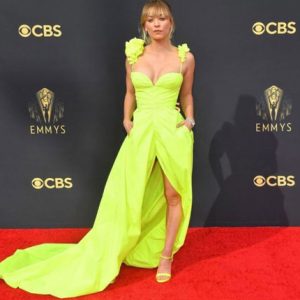 Kaley Cuoco Looks Stunning In Neon Green Dress At Emmys 2021