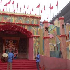 Pandal designed on theme of Rajshahi Durga Puja in West Bengal