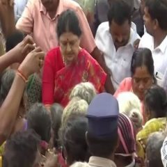 Chennai: Sasikala distributes relief material in rain-affected areas