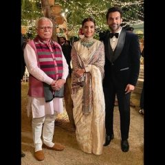 Rajkummar Rao, Patralekhaa Poses With Haryana CM At Their Wedding Reception
