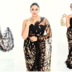 Huma Qureshi Looks Glamorous In Sheer Saree And Sleeveless Blouse